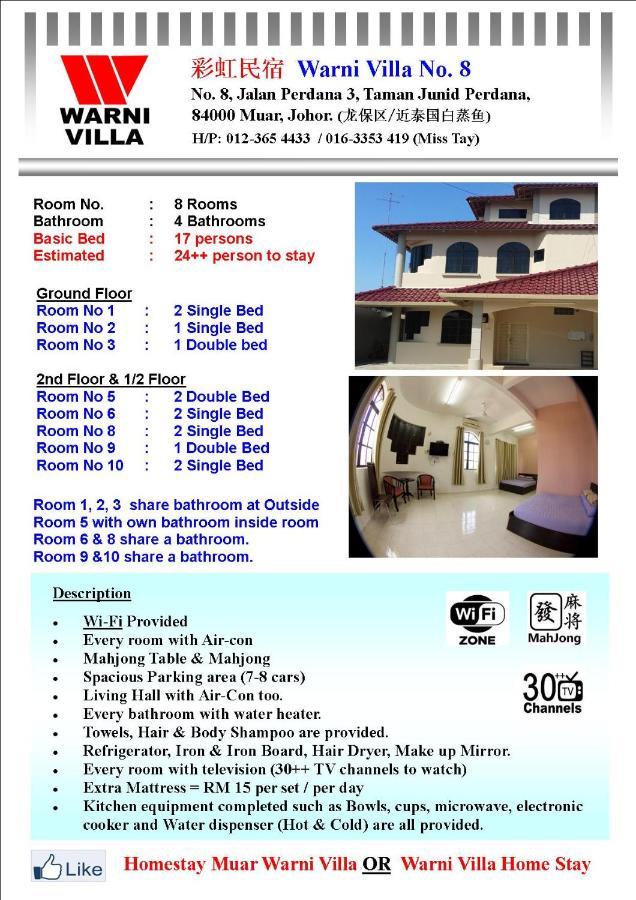 Warni Villa 8 Whole Or Room Muar Kültér fotó